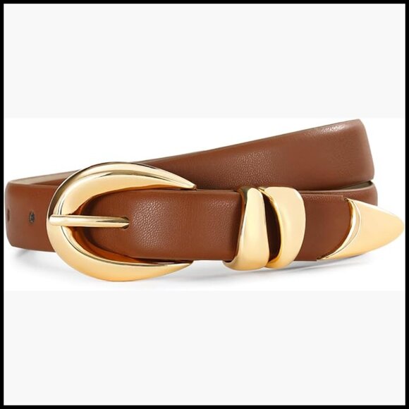 Faux Leather Belt with Gold Buckle Adjustable for Jeans Dresses main image 6